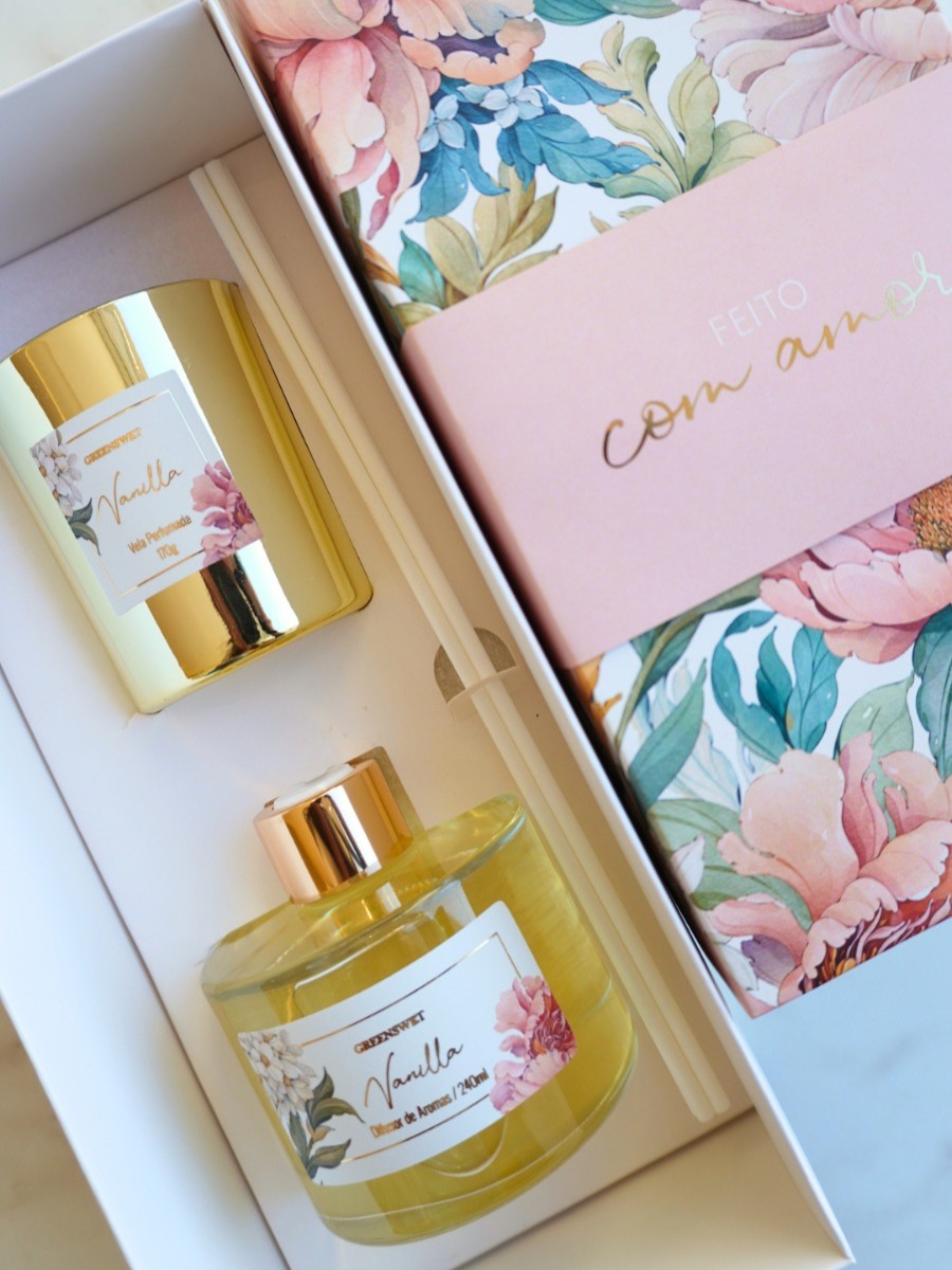 Kit presente com Difusor de Aromas e Vela Perfumada Vanilla